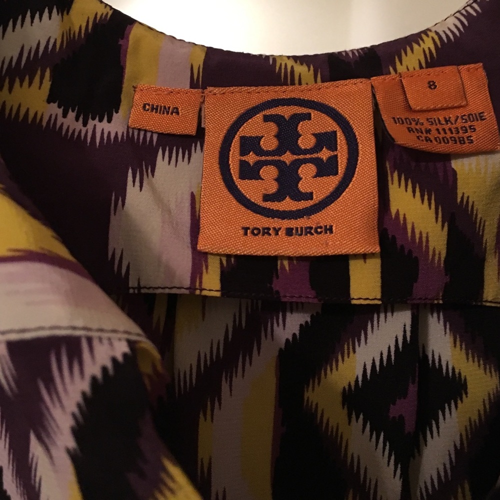 TORY BURCH 100% silk IKAT sleeveless tie blouse